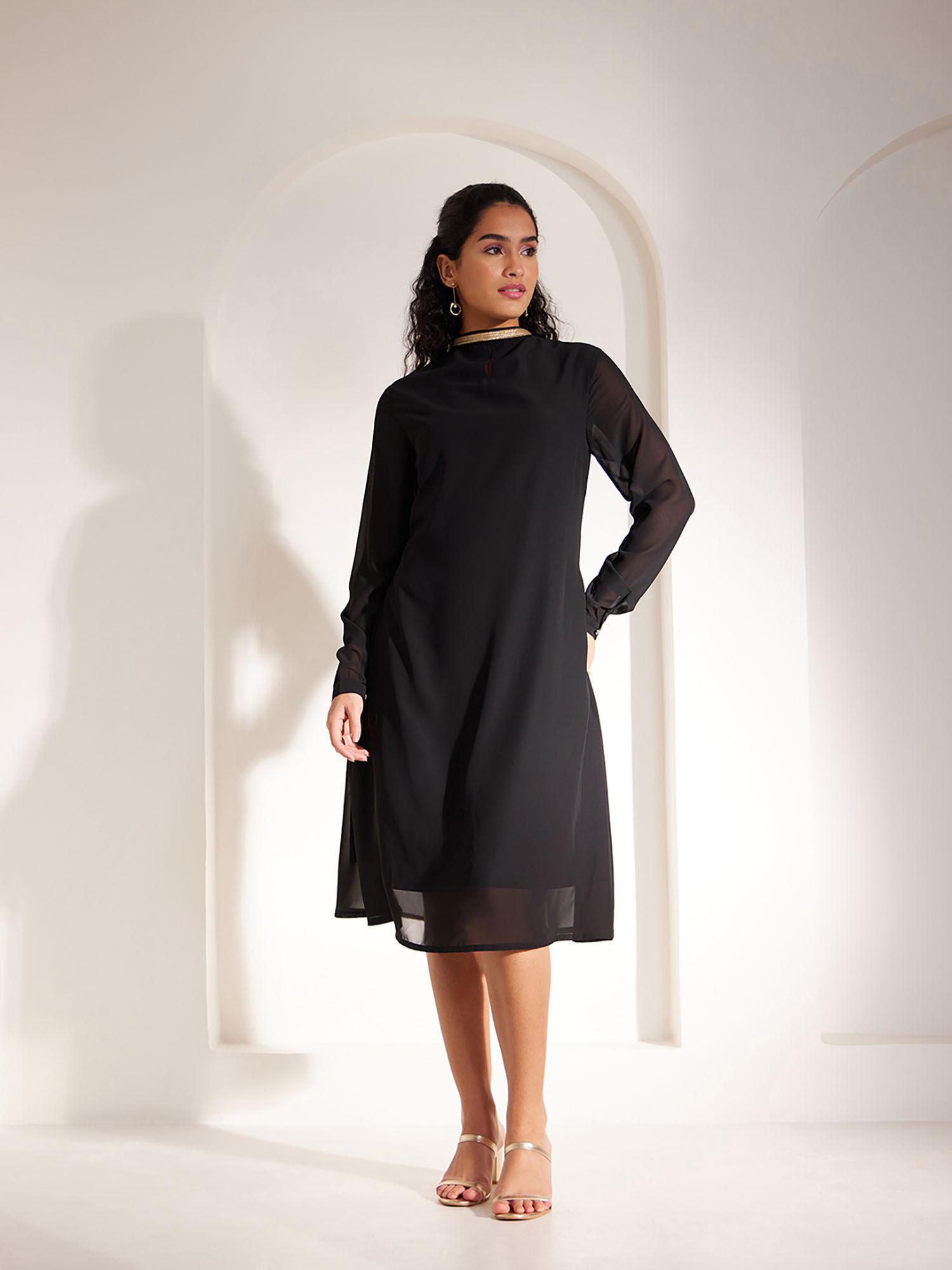 fs x pf lace detail a-line dress - black