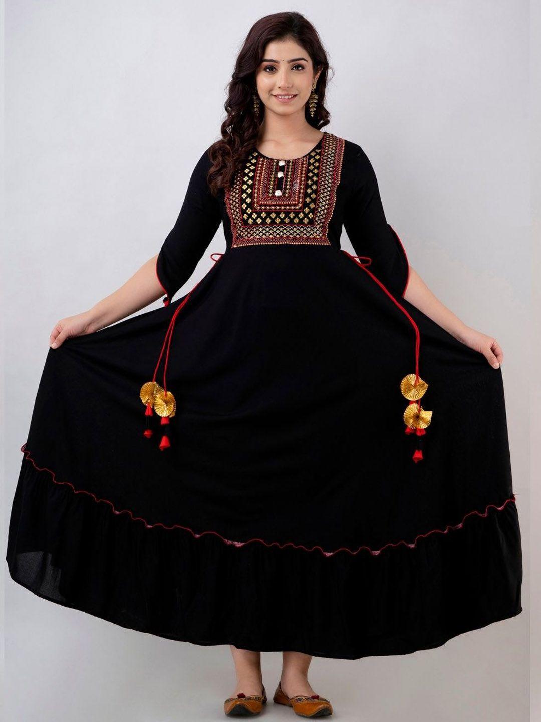 ftdiva ethnic motifs embroidered maxi dress