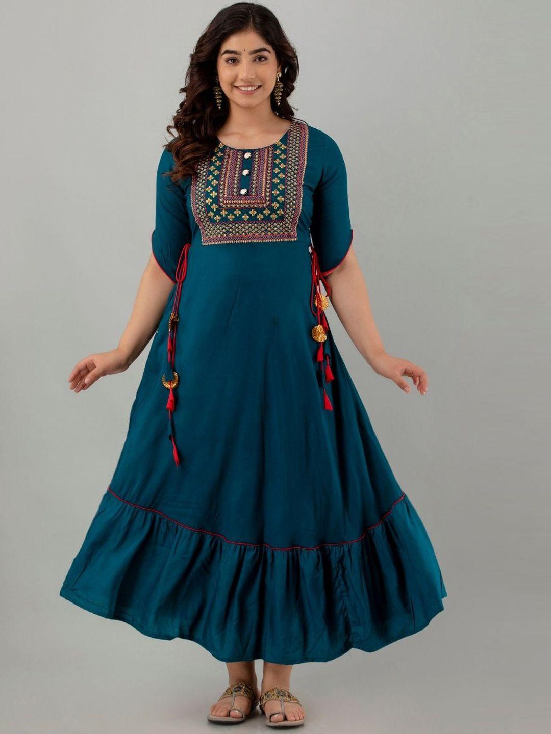 ftdiva ethnic motifs embroidered maxi dress