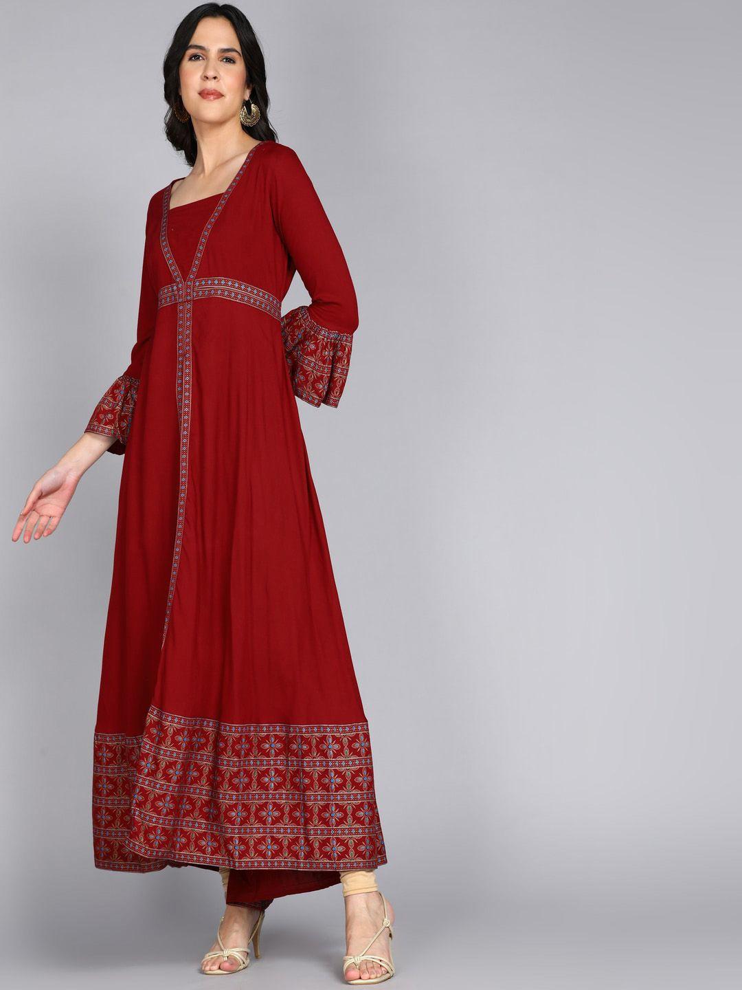 ftdiva ethnic motifs printed square neck bell sleeves anarkali kurta