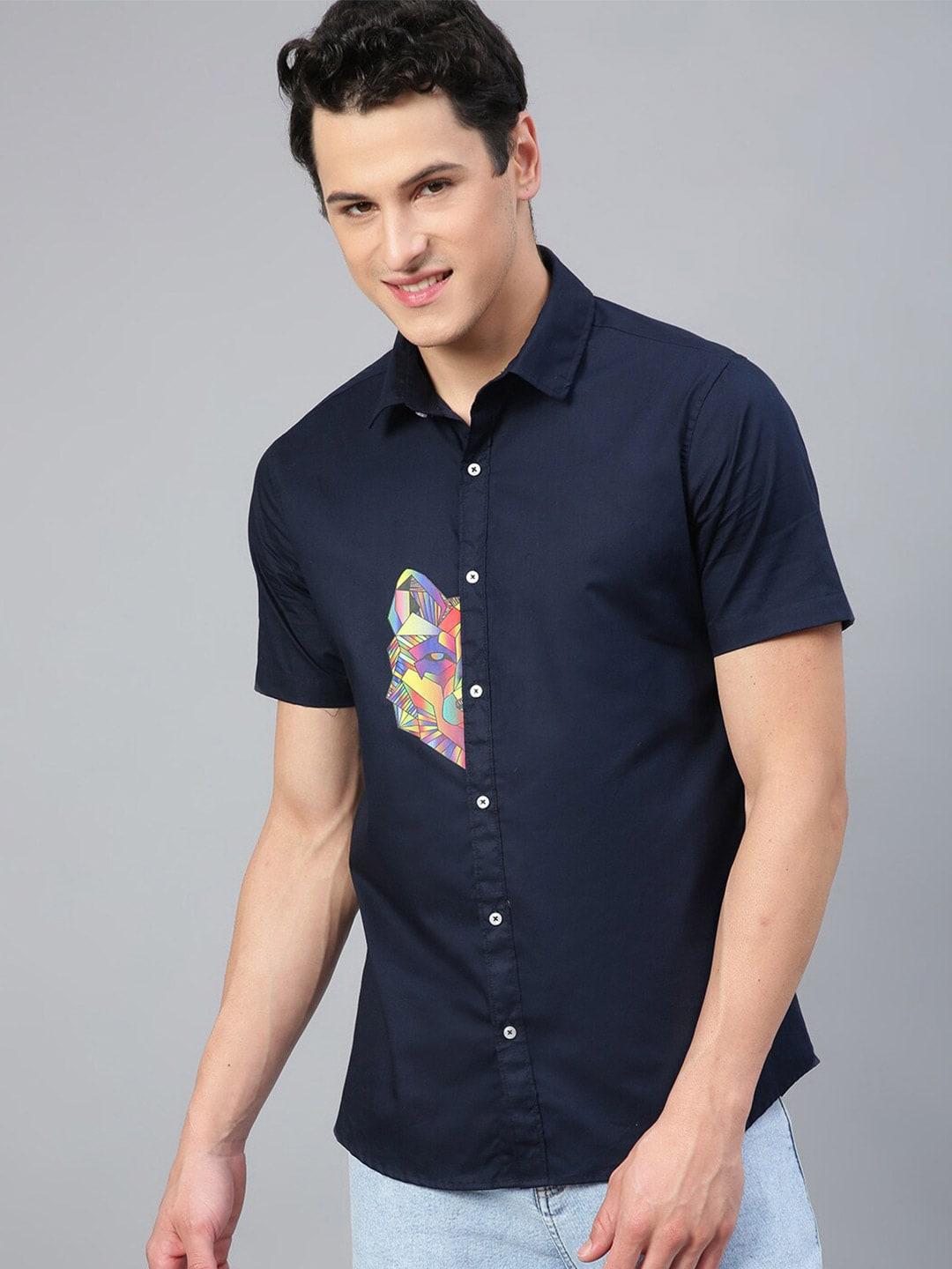 ftx graphic printed spread collar pure cotton casual shirt