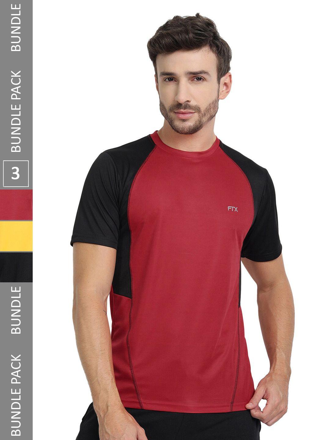 ftx pack of 3 colourblocked round neck dry fit sports t-shirt