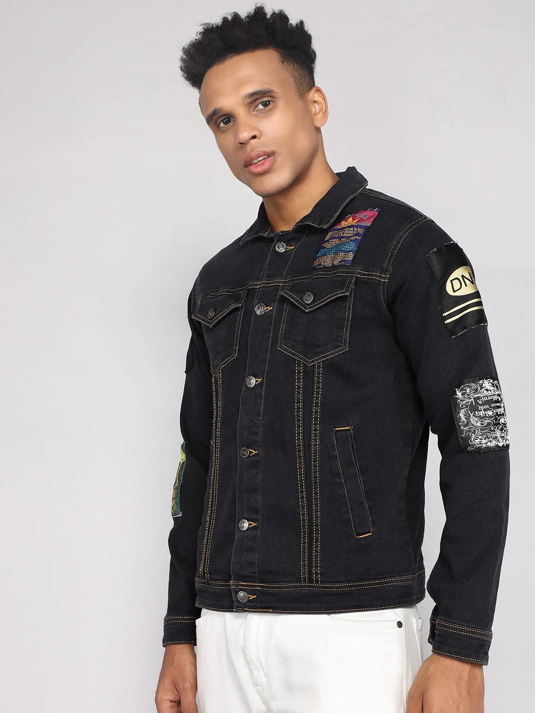 ftx washed denim jacket with patchwork