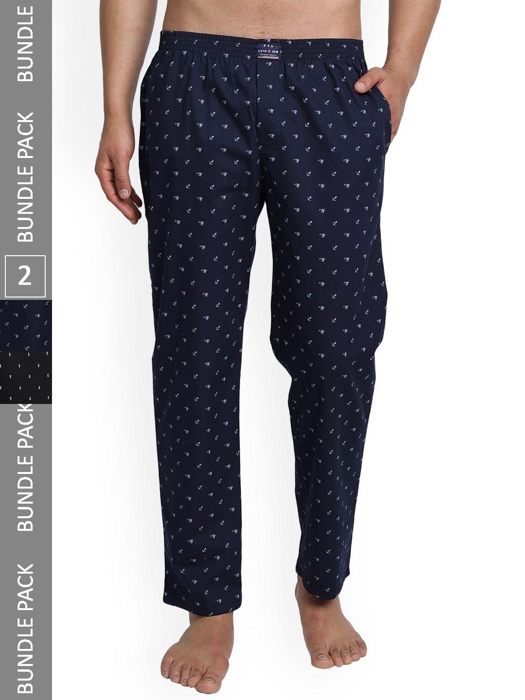 ftx men pack of 2 printed cotton lounge pants