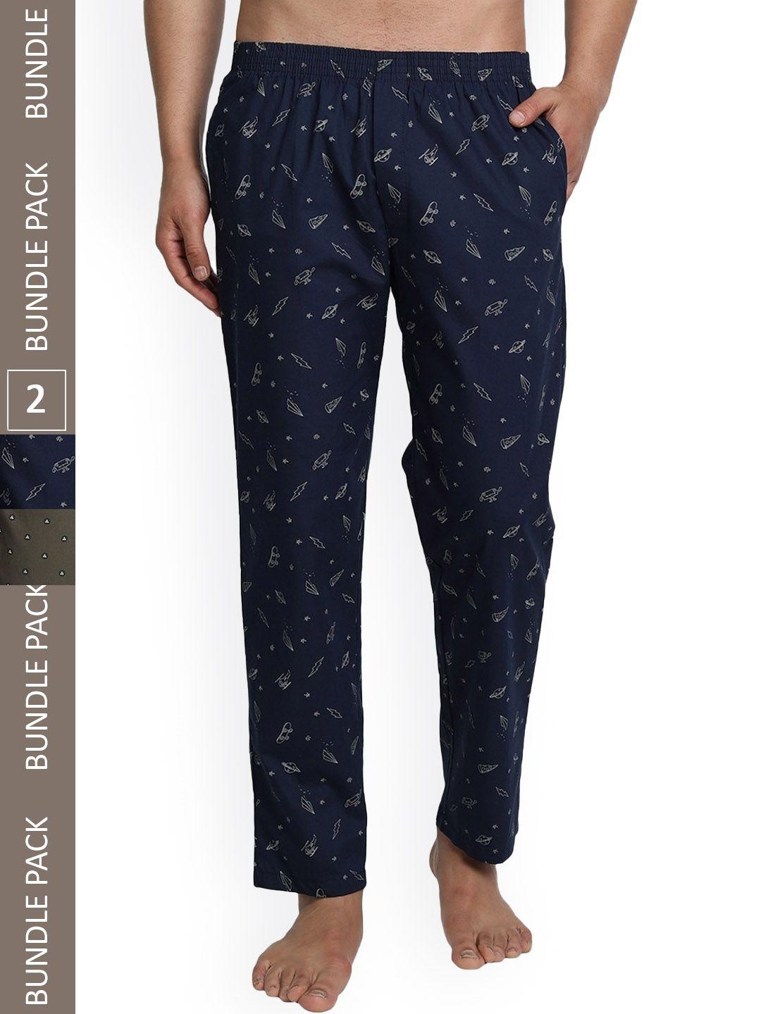 ftx men pack of 2 printed pure cotton lounge pants