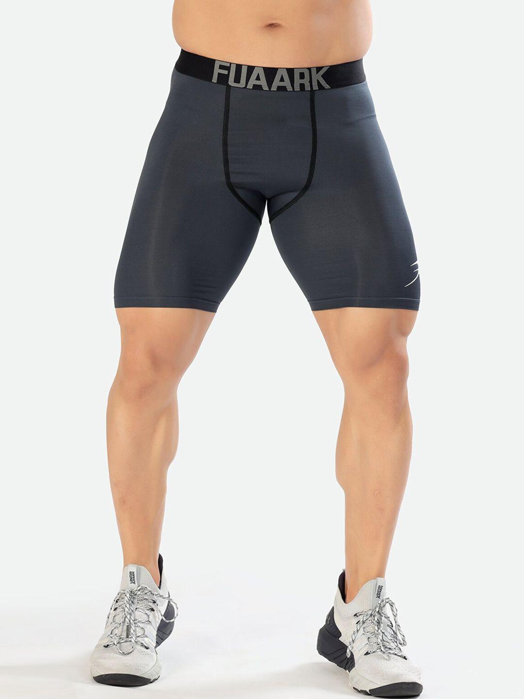 fuaark men grey skinny fit high-rise training or gym sports shorts with antimicrobial technology
