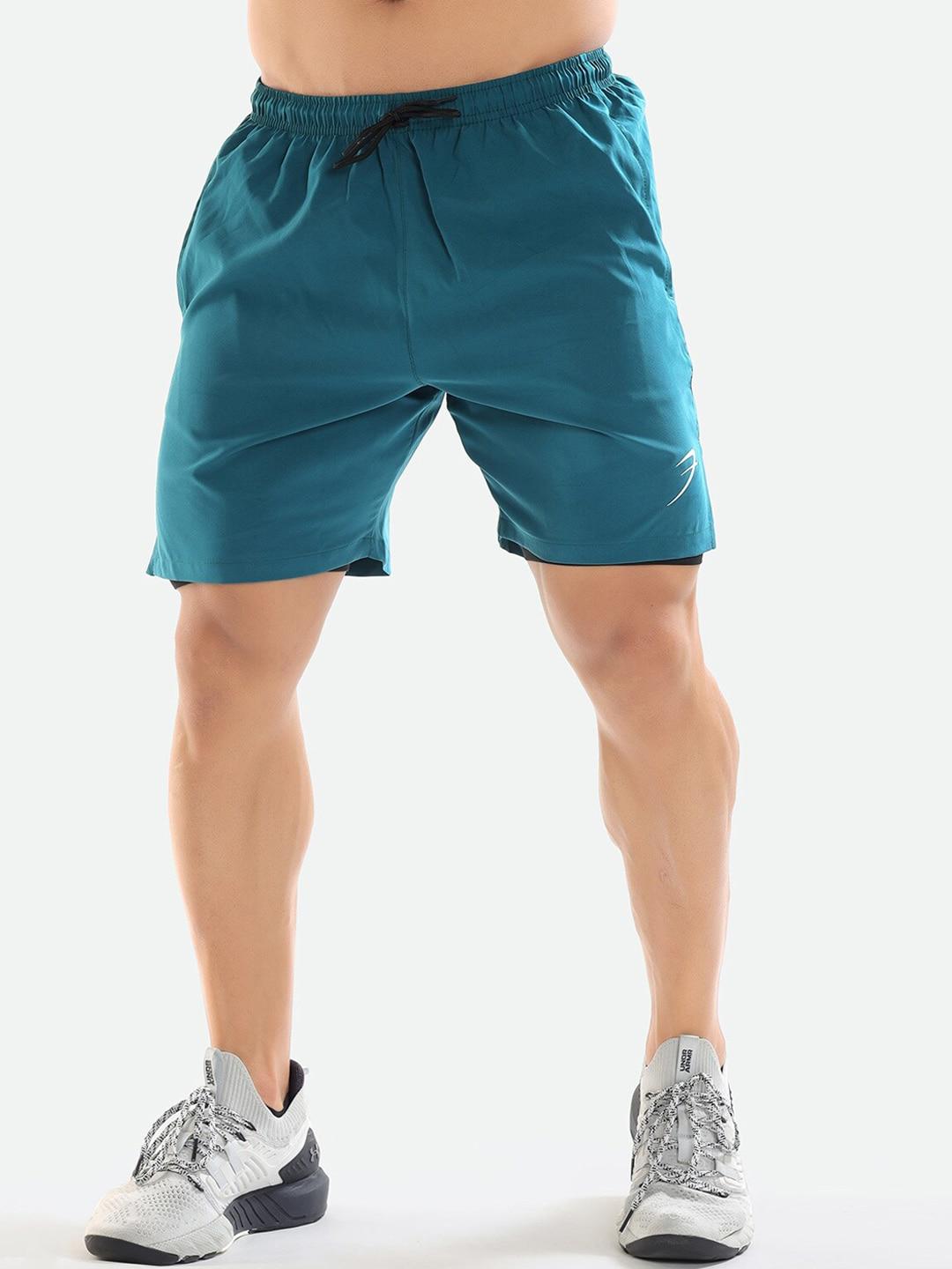 fuaark men teal skinny fit high-rise training or gym sports shorts with antimicrobial technology