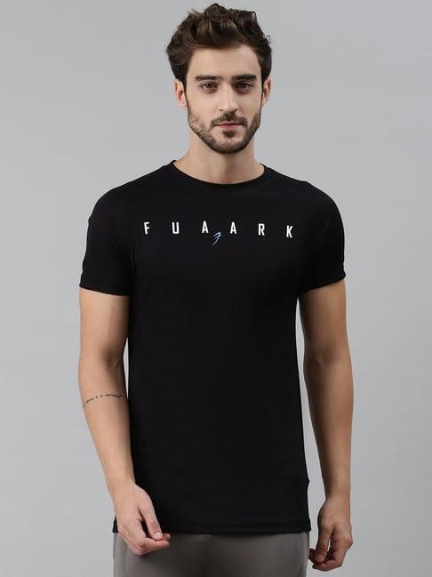 fuaark black slim fit printed sports t-shirt