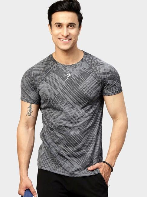 fuaark charcoal grey slim fit printed sports t-shirt