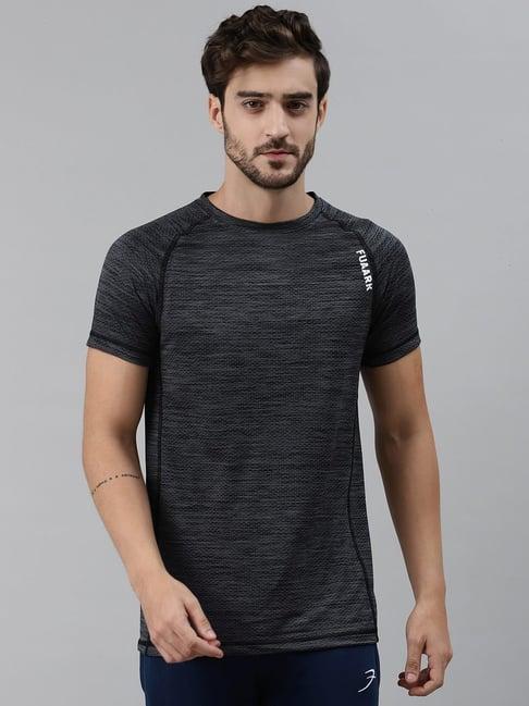 fuaark dark grey slim fit self pattern sports t-shirt