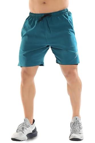 fuaark double layer 2 in 1 sports shorts with inner tights for men gym tight short with pocket (xx-large, teal)