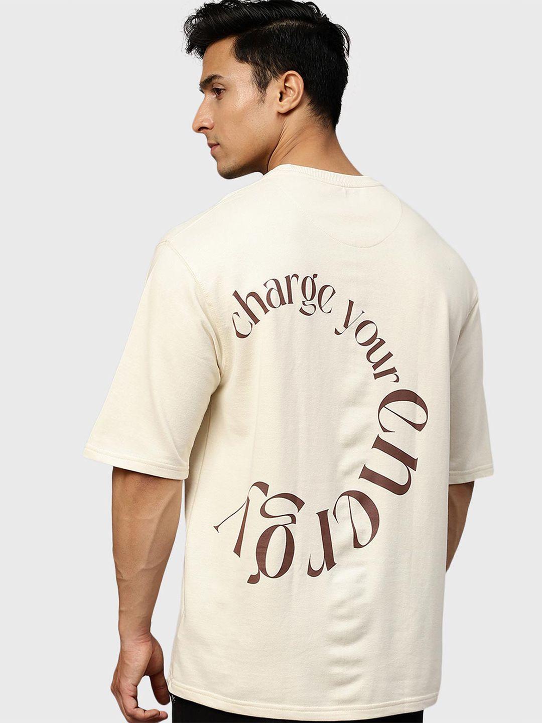 fuaark men beige typography anti odour applique t-shirt