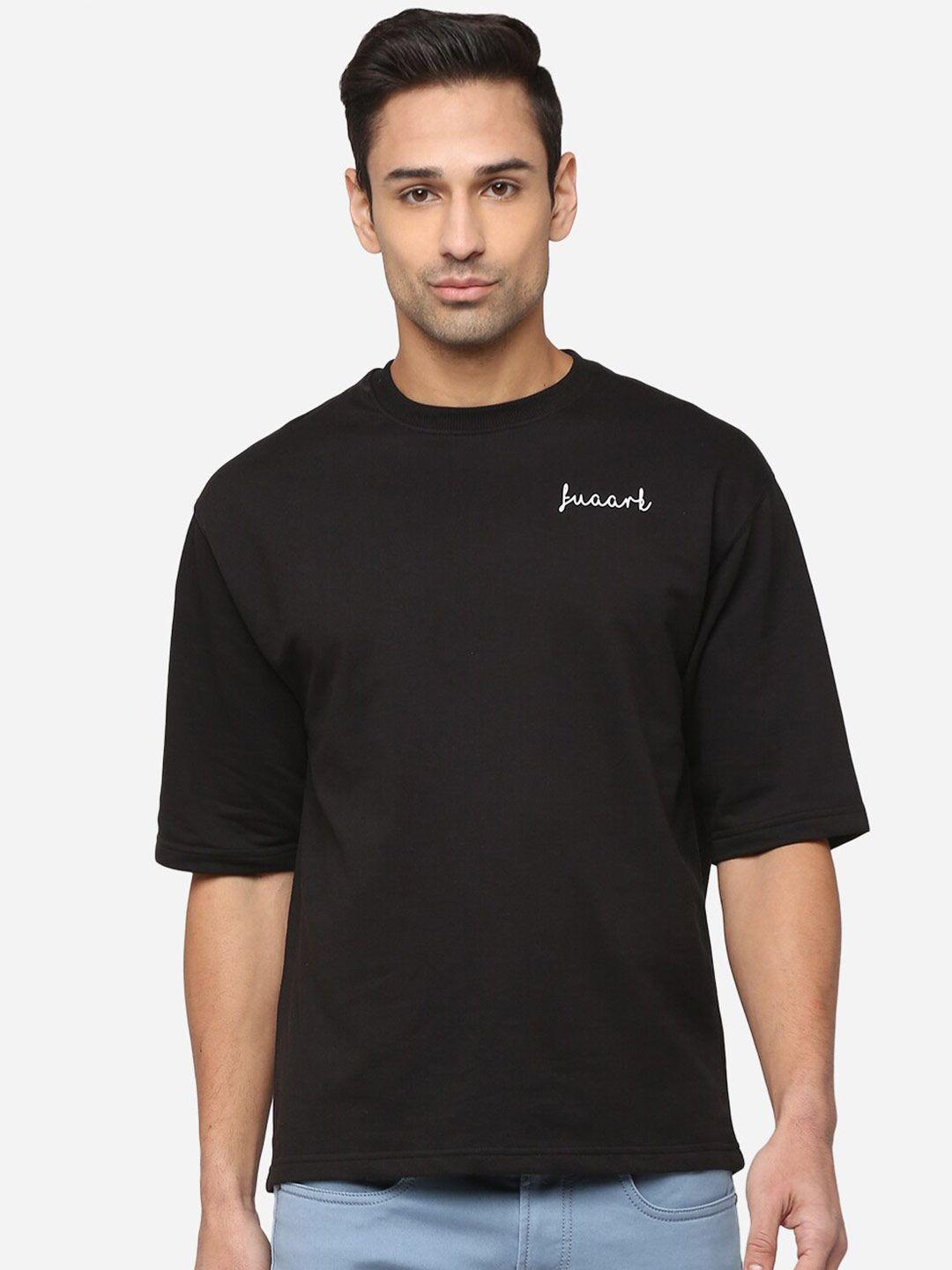 fuaark men black solid anti odour loose training or gym t-shirt