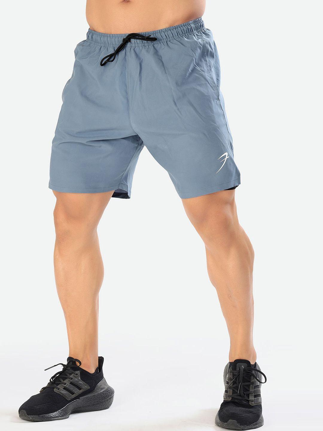 fuaark men blue skinny fit high-rise training or gym sports shorts with antimicrobial technology