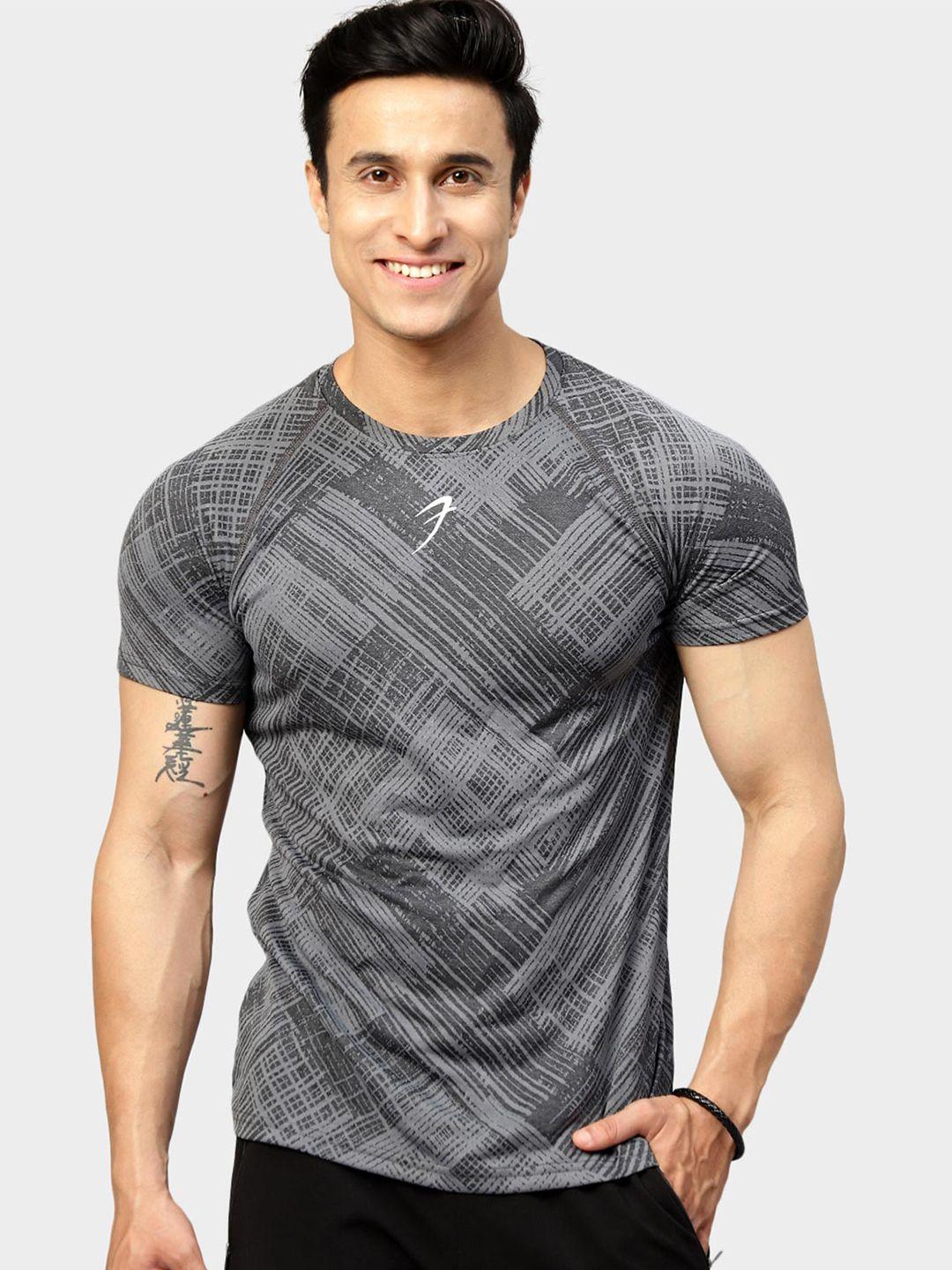 fuaark men charcoal printed pockets slim fit t-shirt