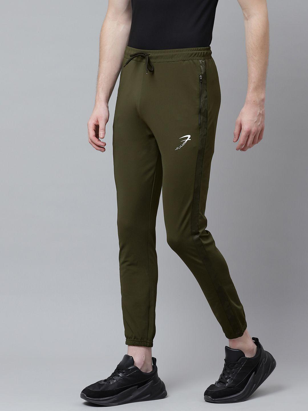 fuaark men olive green solid slim fit crop joggers