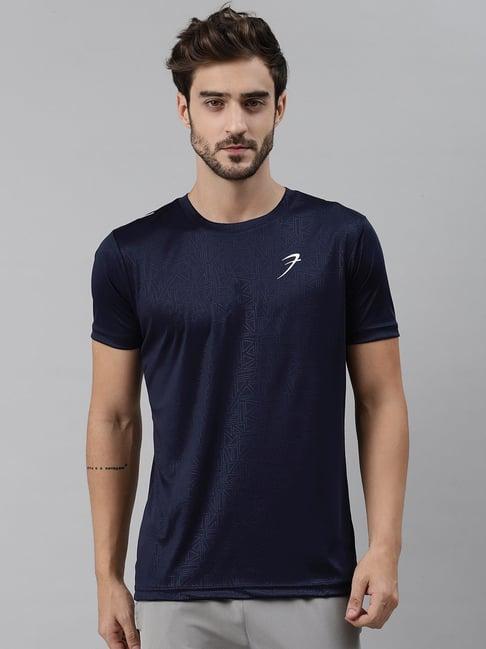 fuaark navy slim fit printed sports t-shirt