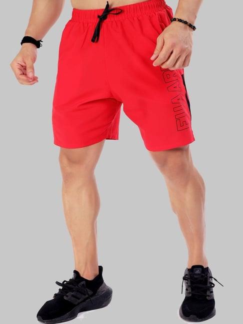 fuaark red slim fit printed sports shorts