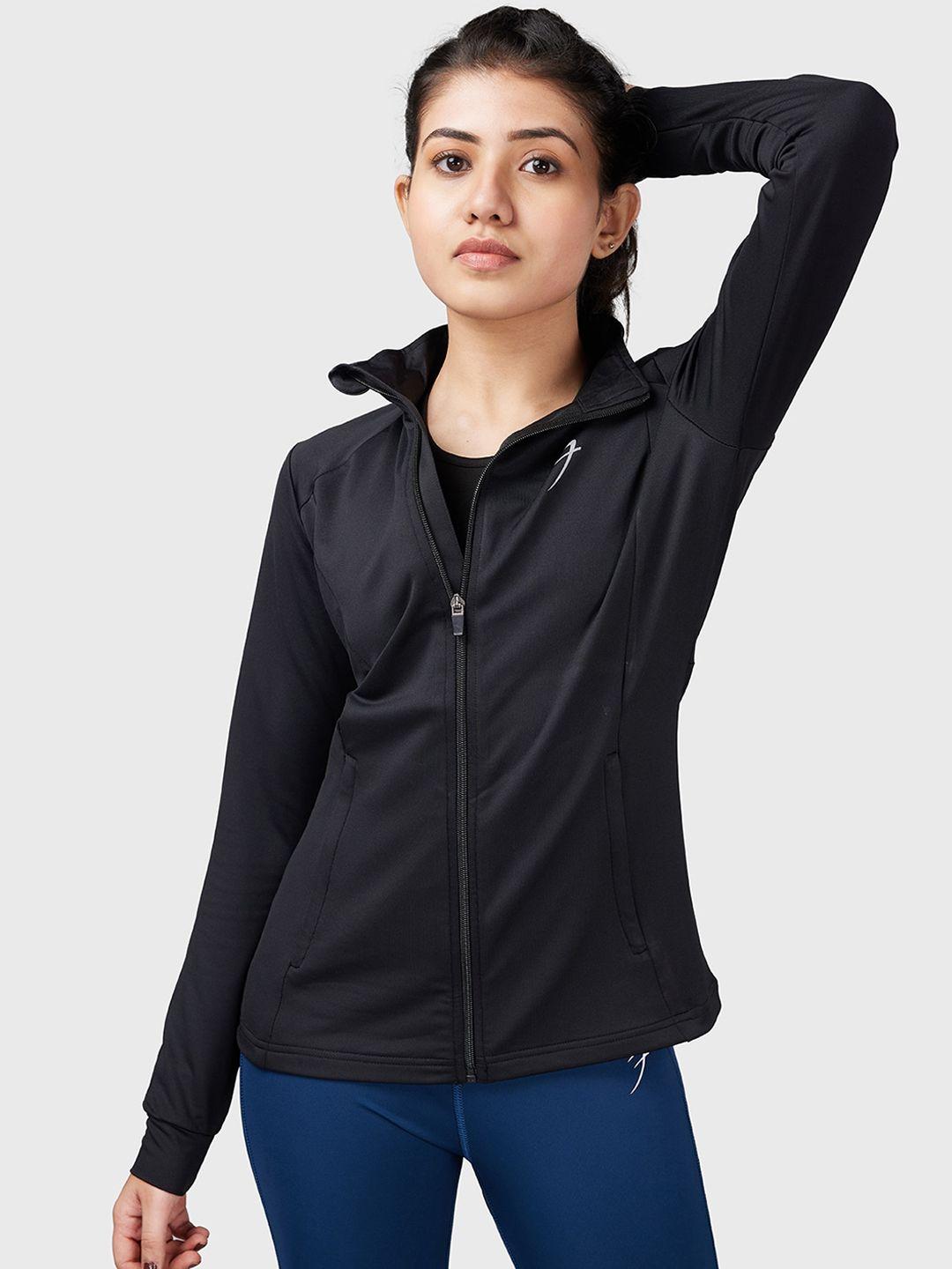 fuaark women black lightweight antimicrobial training or gym sporty jacket