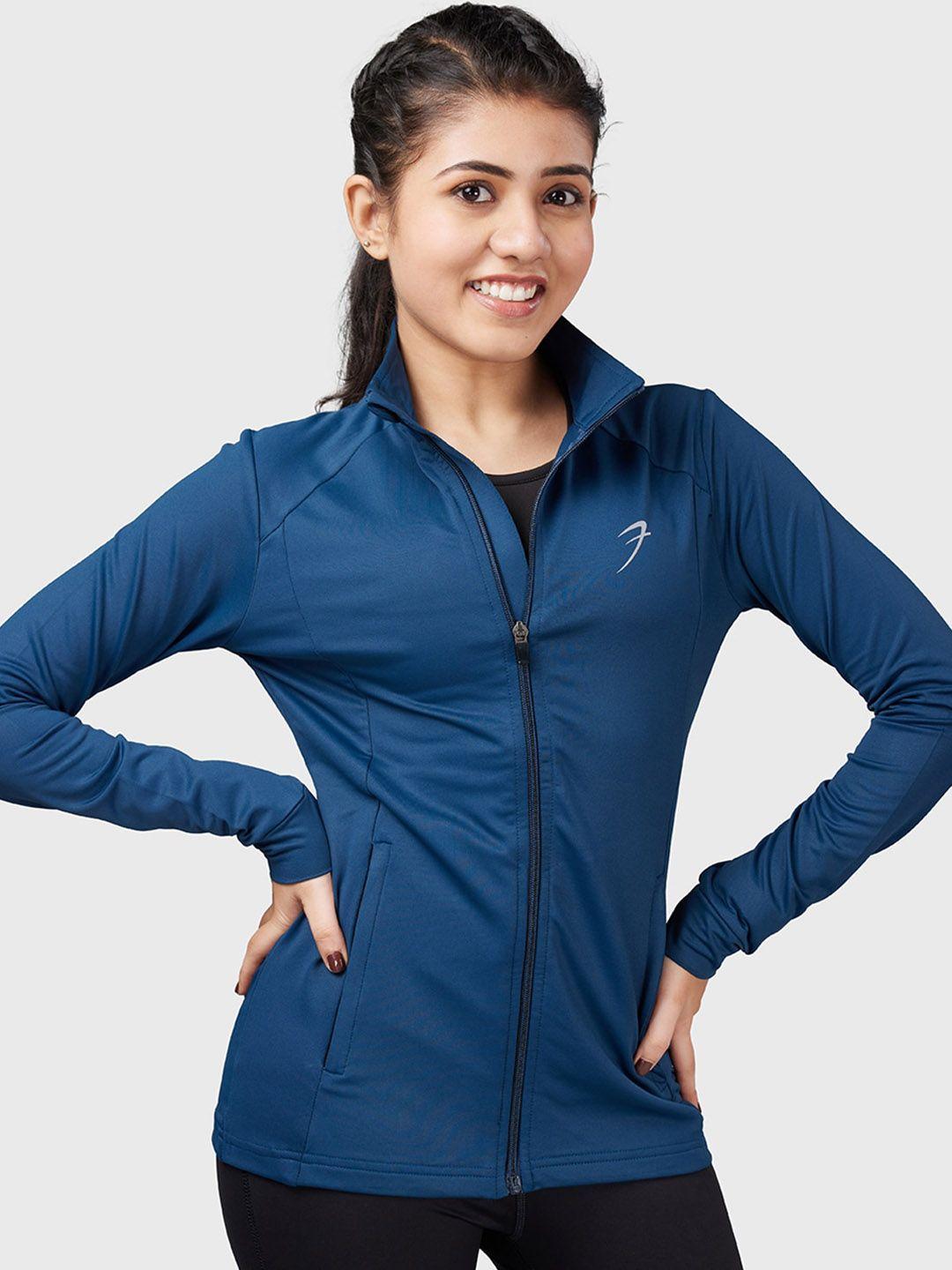 fuaark women blue lightweight antimicrobial training or gym sporty jacket