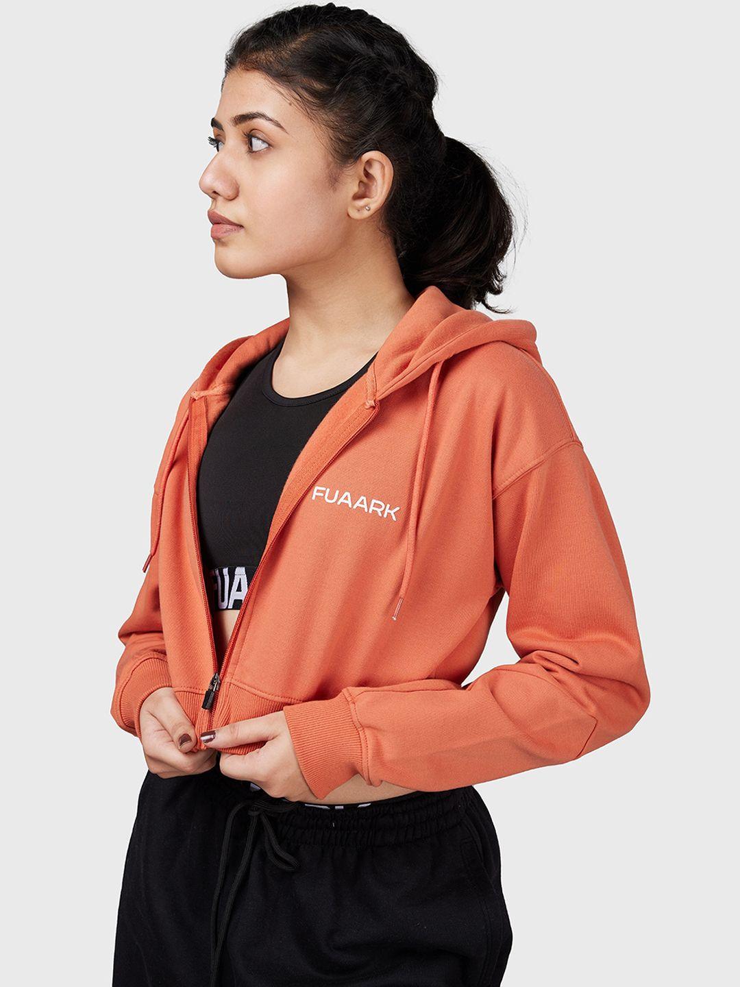 fuaark women orange lightweight antimicrobial crop training or gym sporty jacket