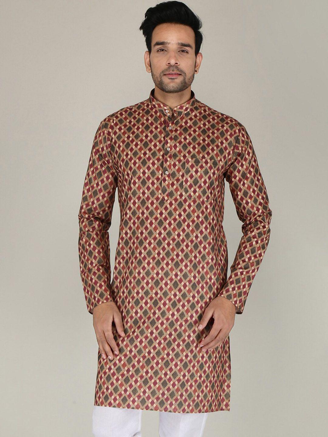 fubar geomentric printed mandarin collar straight pure cotton kurta