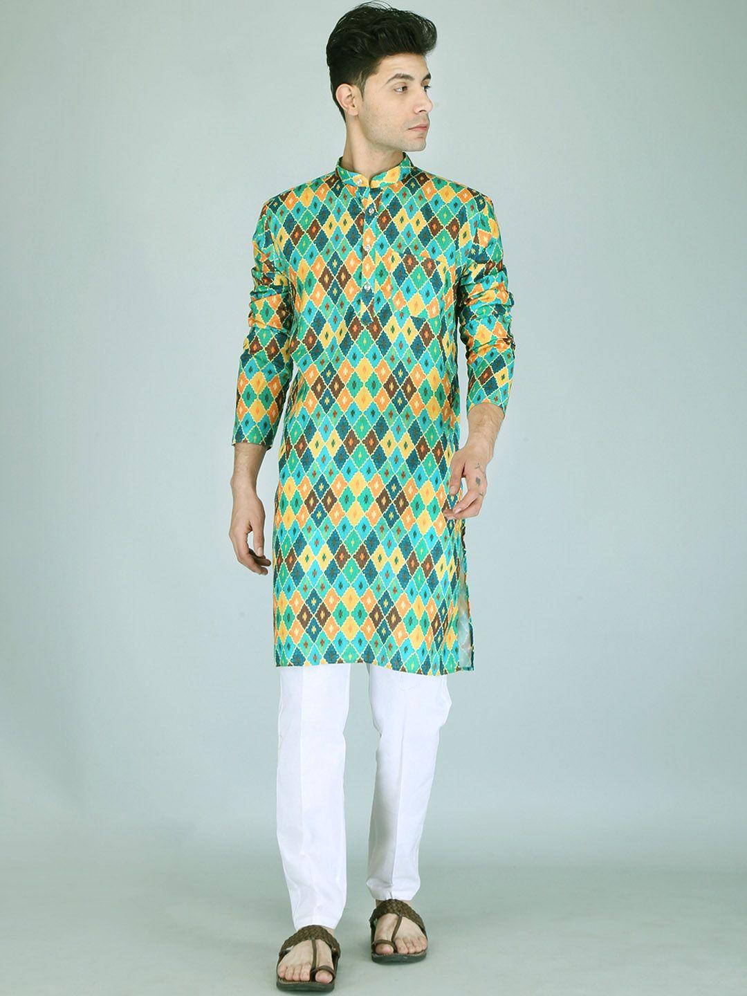 fubar geometric printed band collar long sleeve straight kurta