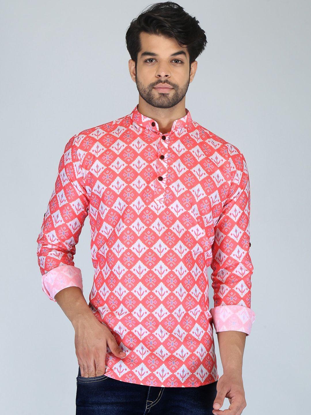 fubar mandarin collar geometric printed short kurta