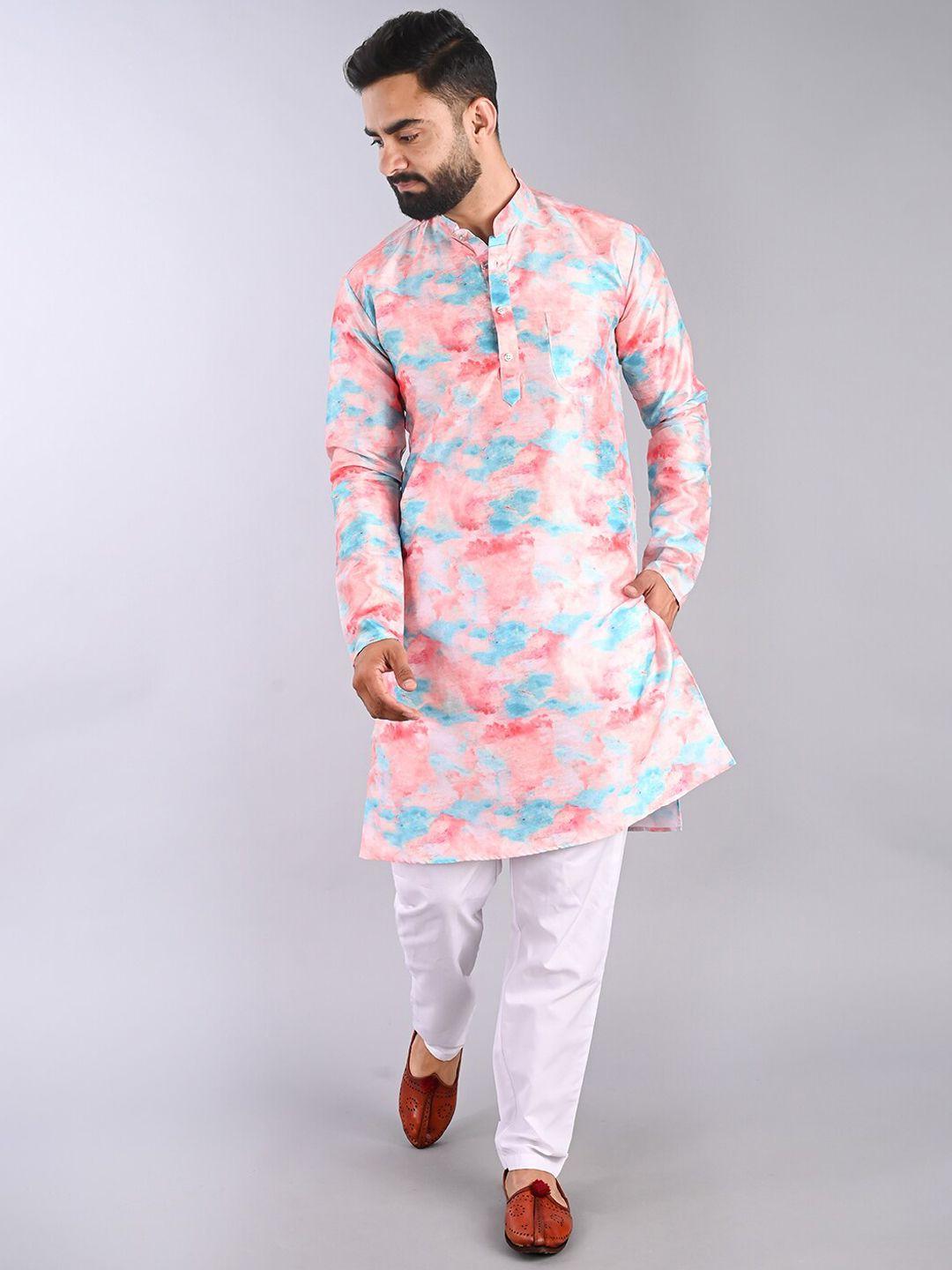 fubar printed mandarin collar pure cotton kurta with pyjamas
