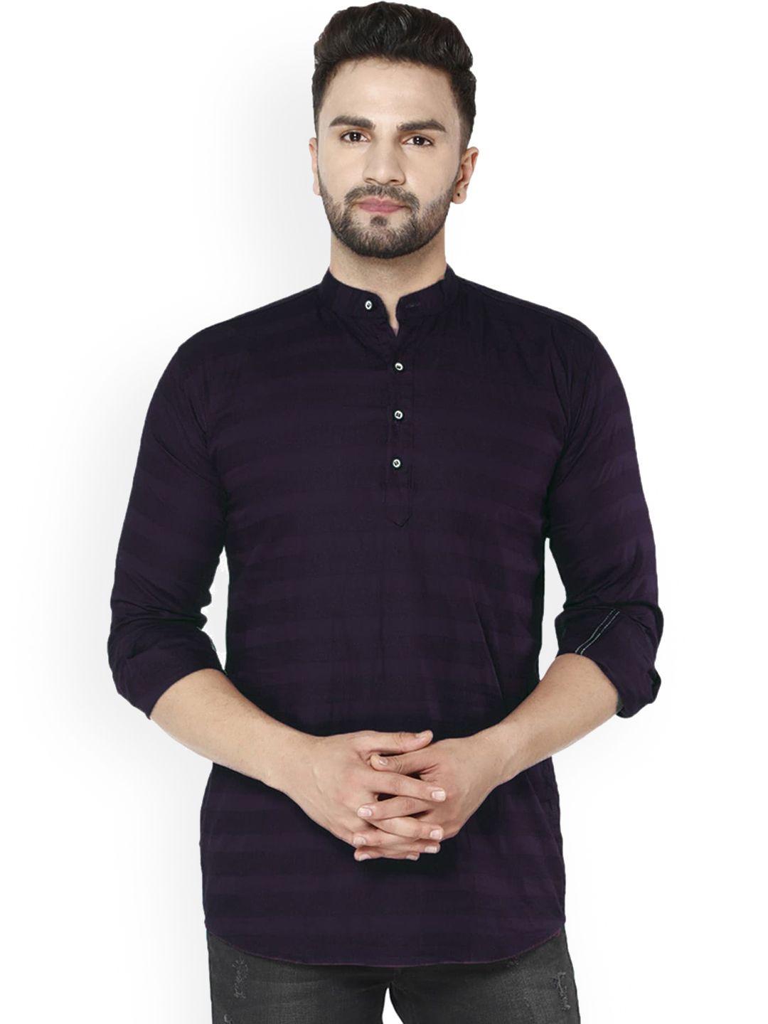 fubar striped band collar straight kurta