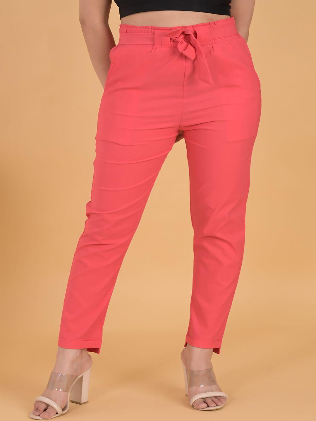 fubar women pink slim fit high-rise easy wash regular trousers
