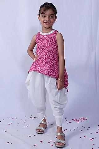 fuchsia bandhani kurta set for girls