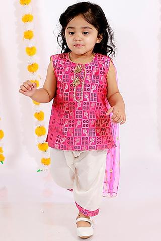 fuchsia blended cotton kurta set for girls