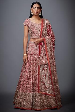 fuchsia floral embroidered lehenga set