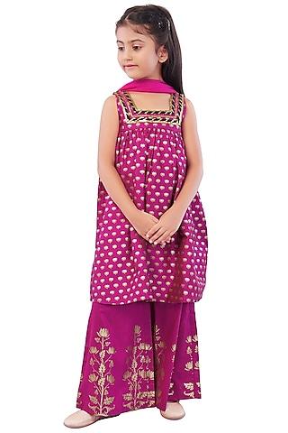 fuchsia pink foil printed palazzo pant set for girls