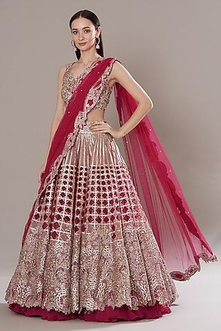 fuchsia silk organza embroidered lehenga set