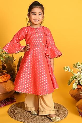 fuchsia-taffeta-printed-&-embroidered-kurta-set-for-girls