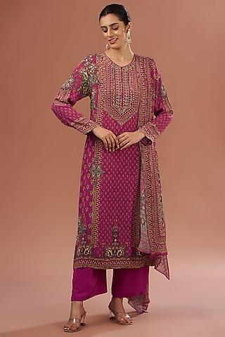 fuchsia & blue crepe digital printed kurta set