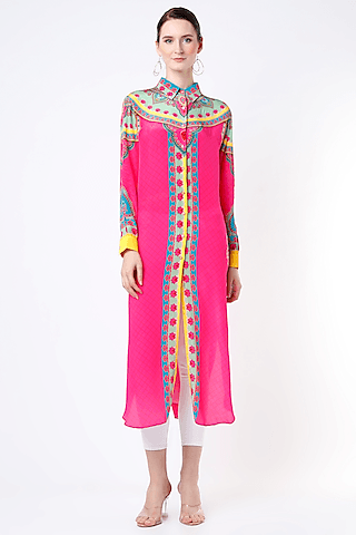 fuchsia & blue printed kurta