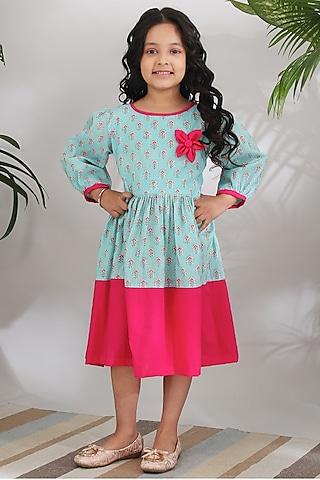 fuchsia & min printed dress for girls