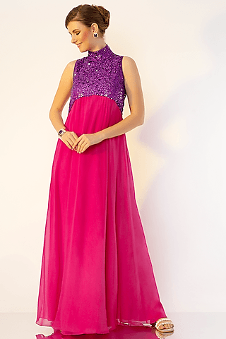 fuchsia & purple hand embroidered gown