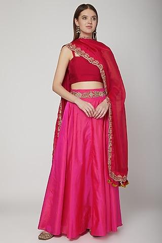 fuchsia & red embroidered lehenga set