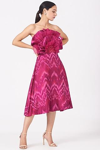 fuchsia 3d embroidered flared dress