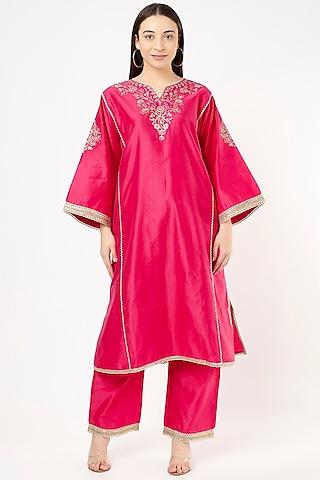 fuchsia aari embroidered kurta set