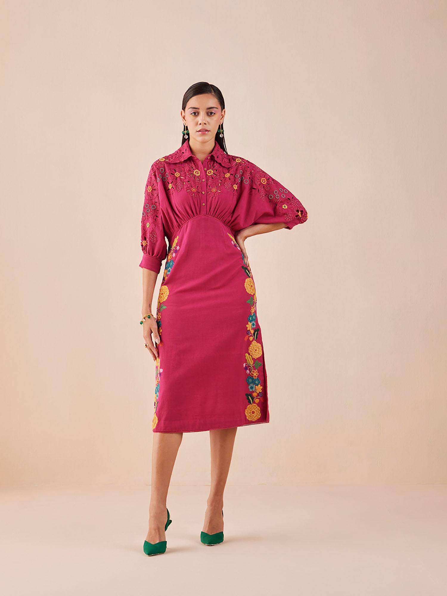 fuchsia applique and beadwork kimono dress