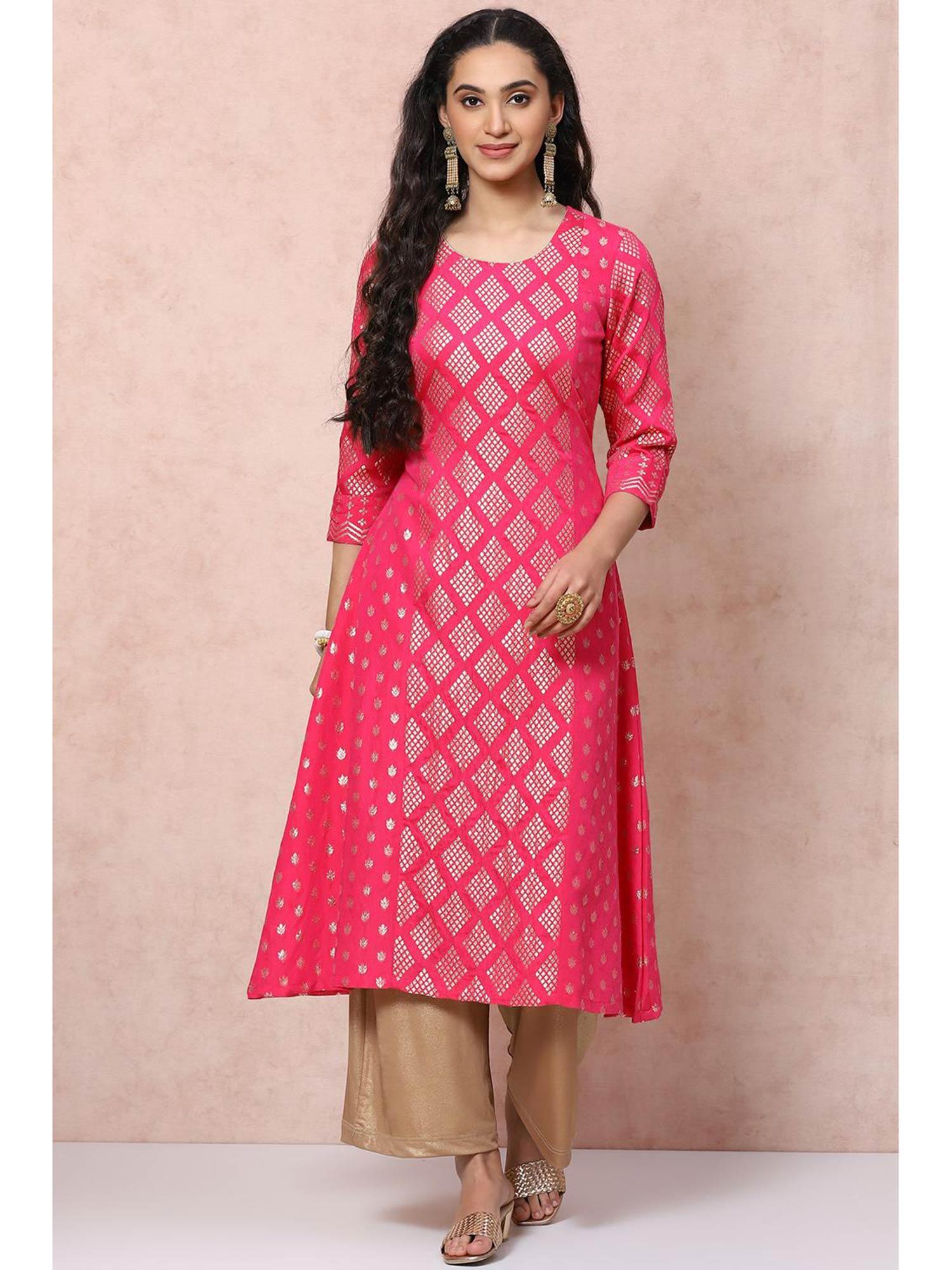 fuchsia art silk a line kurta