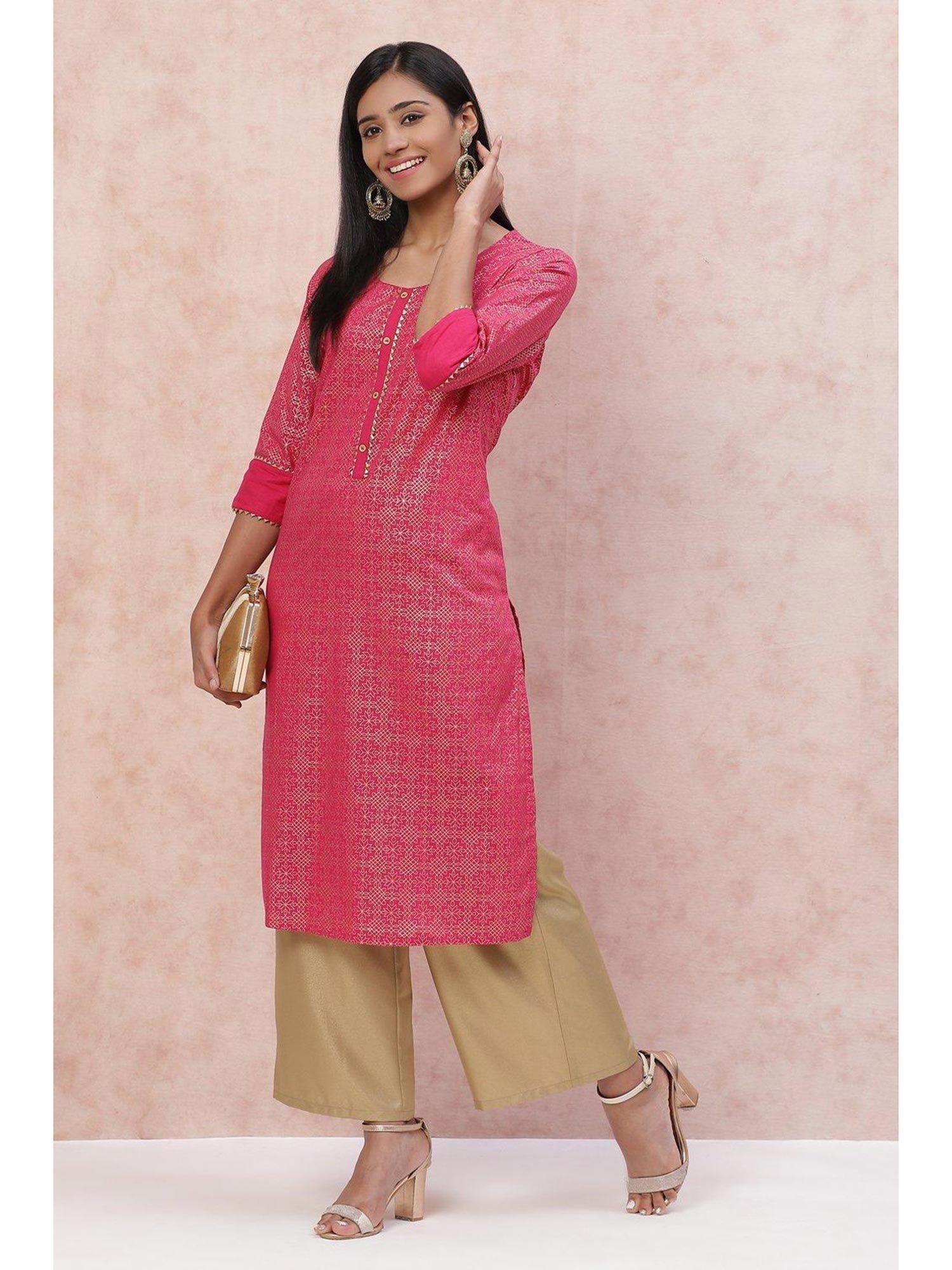 fuchsia art silk straight kurta