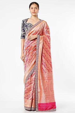 fuchsia banarasi saree set