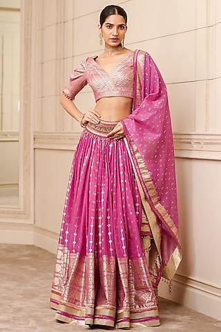 fuchsia chanderi brocade lehenga set