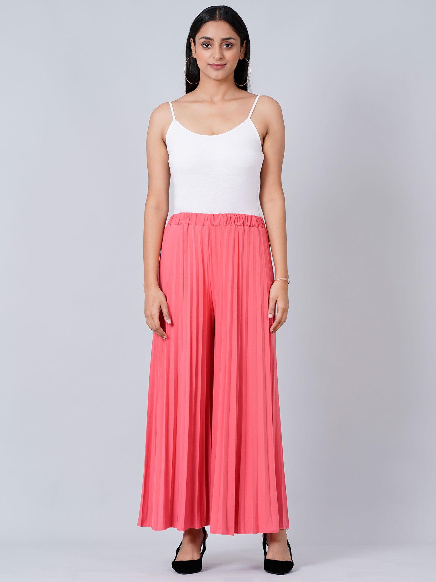 fuchsia coral wide leg pleated palazzo